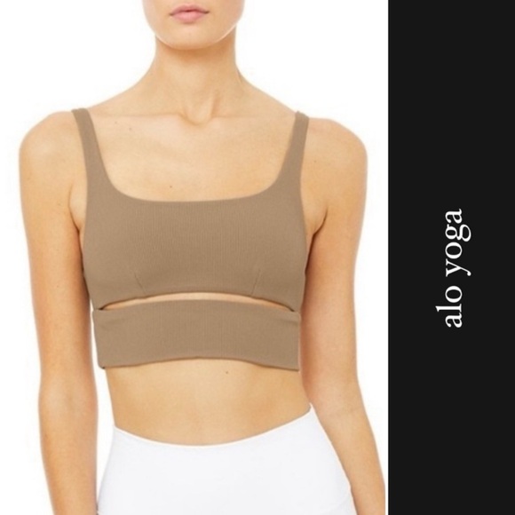 ALO Yoga Other - Alo Yoga Slit Ribbed Sports Bra in Gravel (Taupe) • M